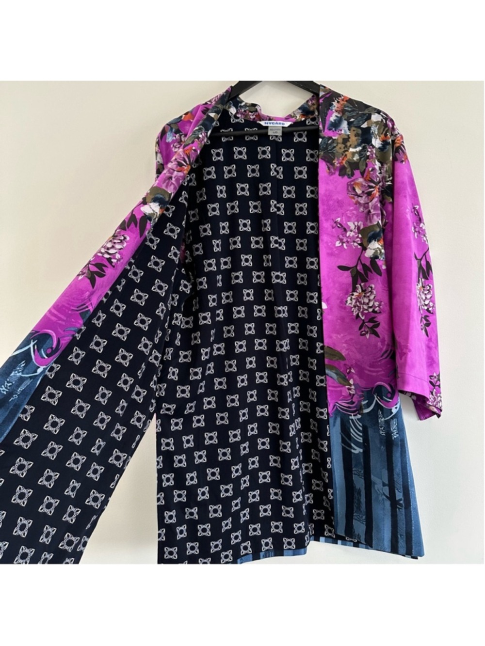 Peter Nygard Floral Kimono Duster Cardigan Jacket Size Large Pink Blue Lined - Picture 11 of 13
